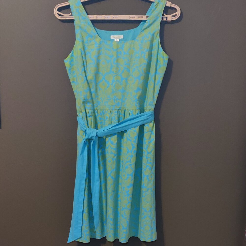 Garnet Hill Green/Blue Floral Fit & Flare Sleeveless Dress SIZE 8